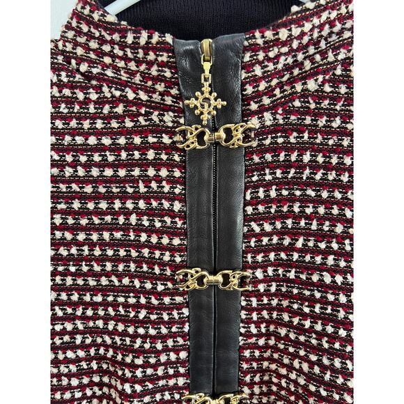 St. John Collection Vintage Women’s Red Brown Gold Tweed Knit Zip Blazer size 2 - Picture 3 of 13